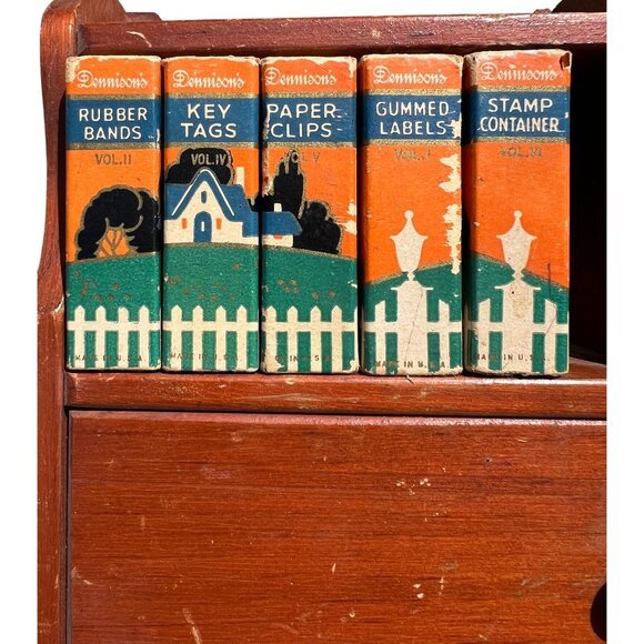 Vintage Wooden Desk Organizer Dennison Boxes 1930-1940 Rustic Charm Collectible - Picture 1 of 8